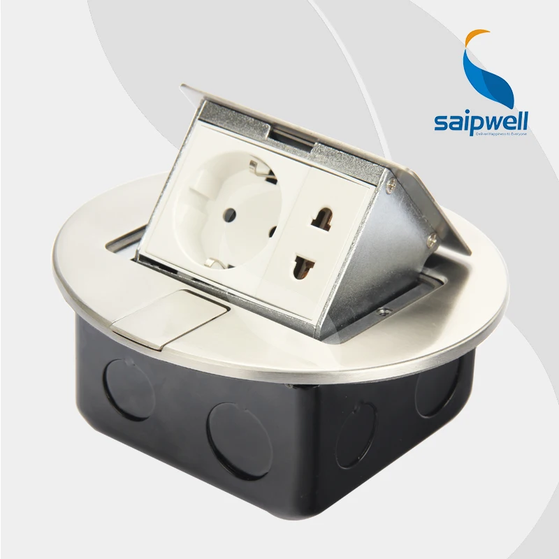 16A 220V Circular Design Stainless Steel Floor Socket / European Socket