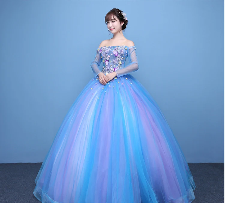 

100%real luxury slash collar long sleeve flower ball gown stuido princess ball gown medieval dress/victoria belle ball