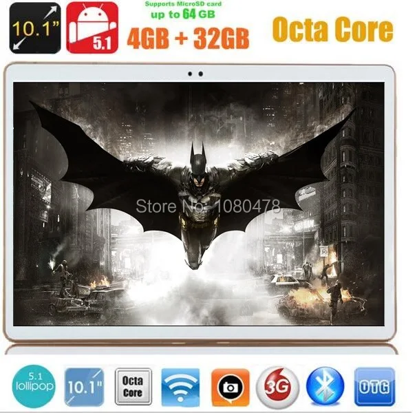  10 inch 3G tablet pc Octa Core 4G RAM 32GB/64GB  ROM Android 5.1 1280*800 IPS 5.0MP Bluetooth GPS 10.1 tablet+Gifts DHL Free 