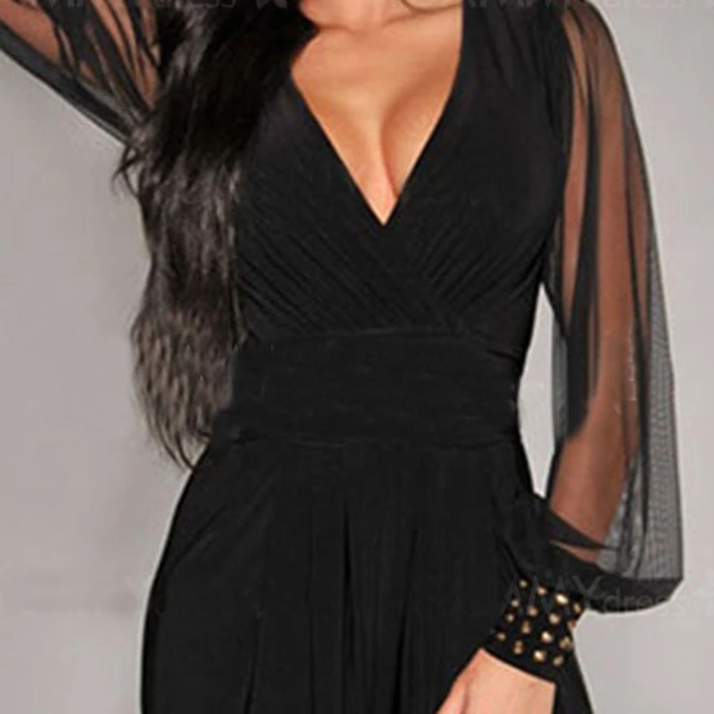 Fioday Black Mesh Jumpsuit Women V-Neck Long Sleeve Summer Jumpsuit 2018 Office Work Wear Elegant Wide Leg Jumpsuit