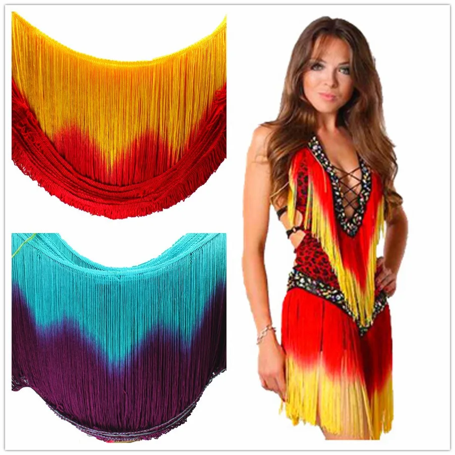 Латинский бахрома Tassel Dip Dye Ombre Chainette Fringes танцевальная макраме пачка Обрезка район шитье из кружева мягкая отделка Самба 25-30 см - изображение