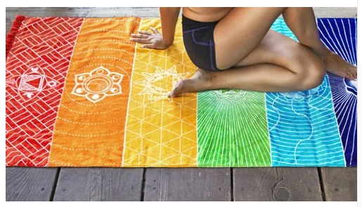Радужный шарф в полоску богемное настенное индийское одеяло Мандала 7 Чакра цветной гобелен летнее пляжное полотенце в стиле бохо Коврик для йоги