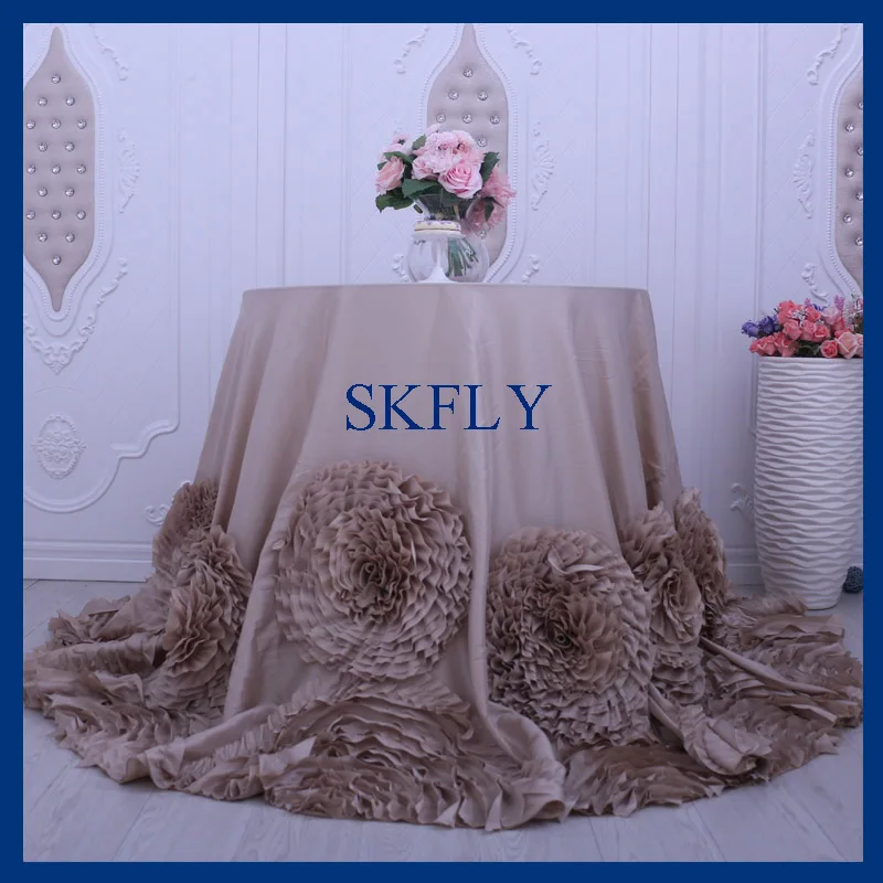 

CL052A1 Popular fancy wedding round champagne table cloth with rose