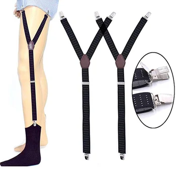 

Men Shirt Stays Garters Y Shape with Non-slip Locking Clamps Suspenders Elastic Straps FS99