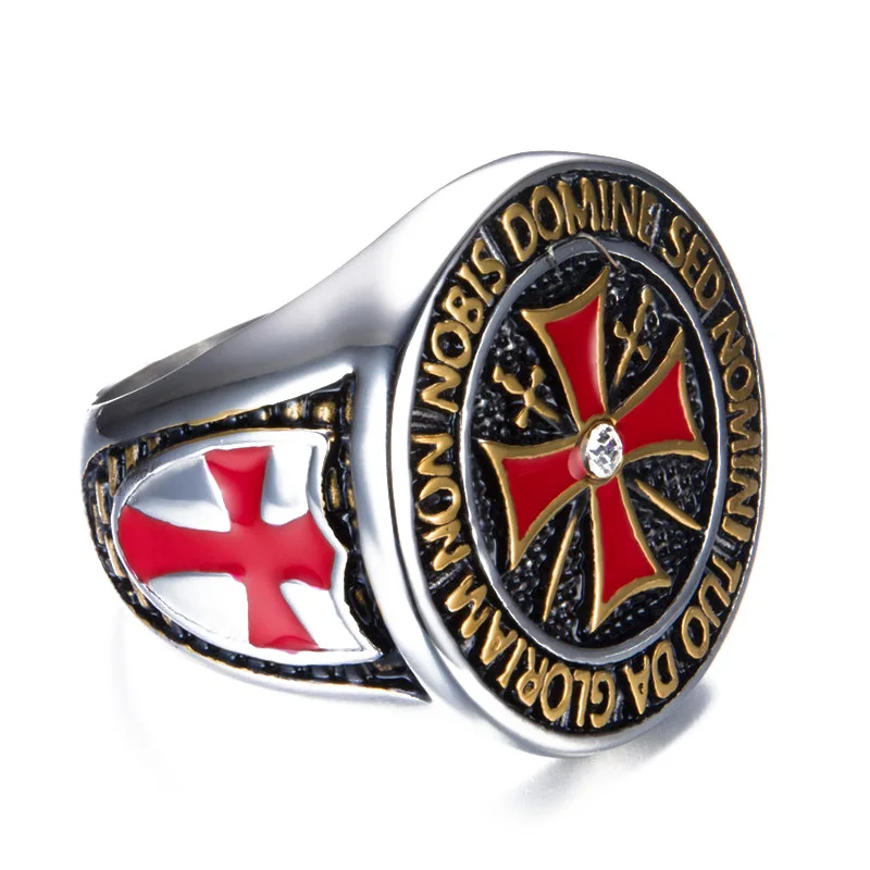  Ranzwal Punk Rock Crusader Cross Stainless Steel Rings for Men Knight Templar Ring Jewelry US SIZE 