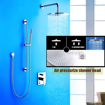 

High quality brass material wall mounted air pressure boost 10 inch rain shower set double handle shower valve