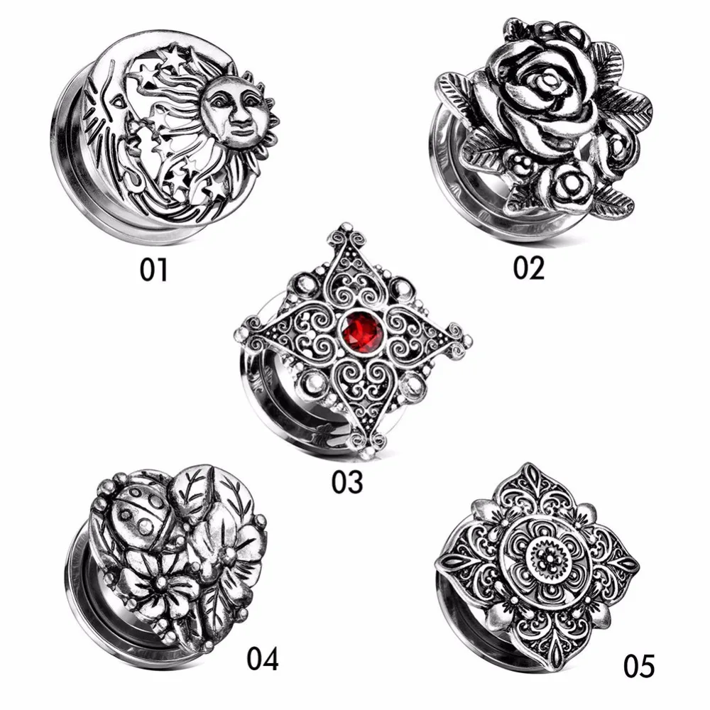 

Flowers gemmed ear screw adjustment tunnel 6mm-20mm plug expander jewelry piercing for women jewelry Drop shipping #270991