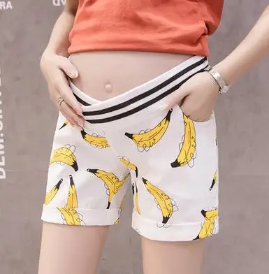 banana Для беременных женщин с низкой талией живота летние брюки с модным принтом для беременных короткие брюки с регулируемой талией хлопковые шорты+ Карманы - Цвет: banana
