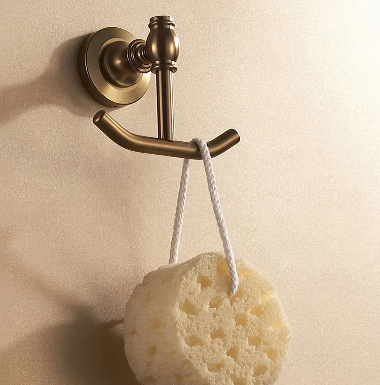 

European antique space aluminum coat hook retro bathroom laundry with two single hooks