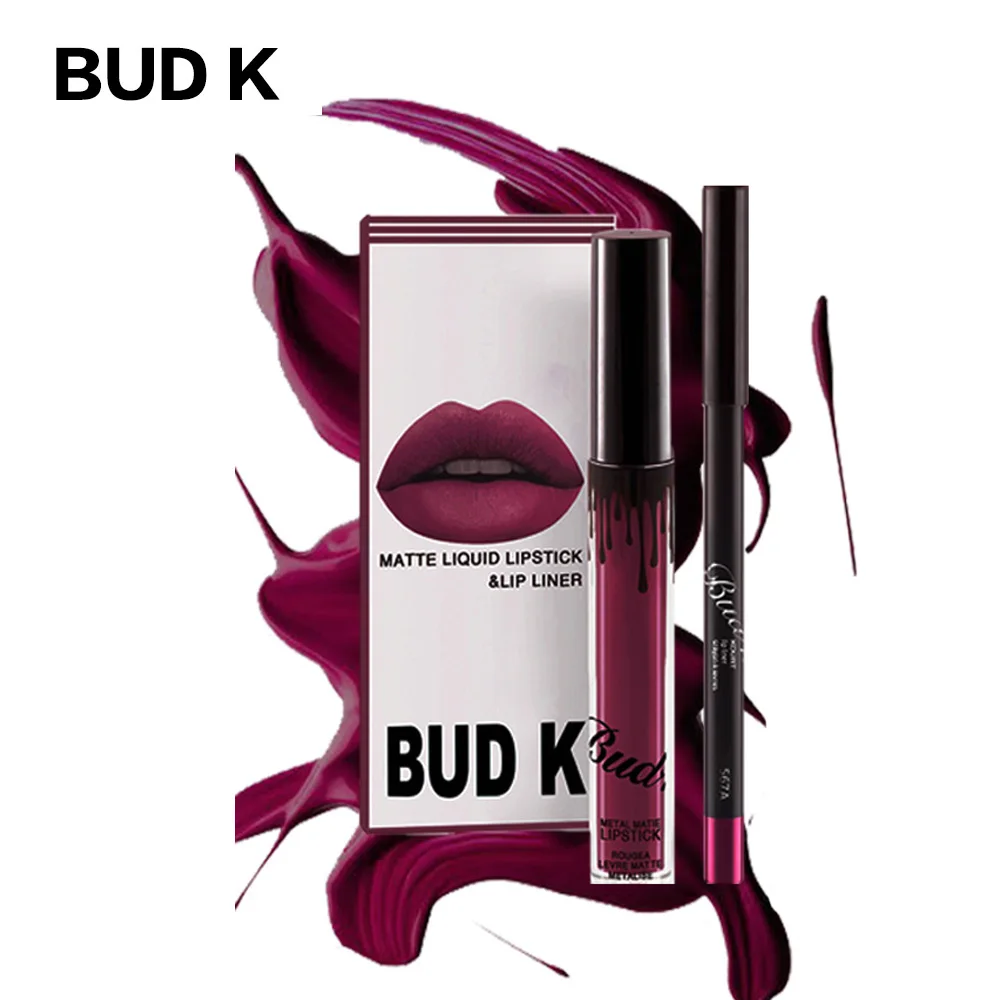 

HOT 2Pcs BUD K Brand Liquid Matte Lipstick Lips Pencil Makeup lasting Waterproof Mate lip gloss Rouge a Levre cosmetics lip kit