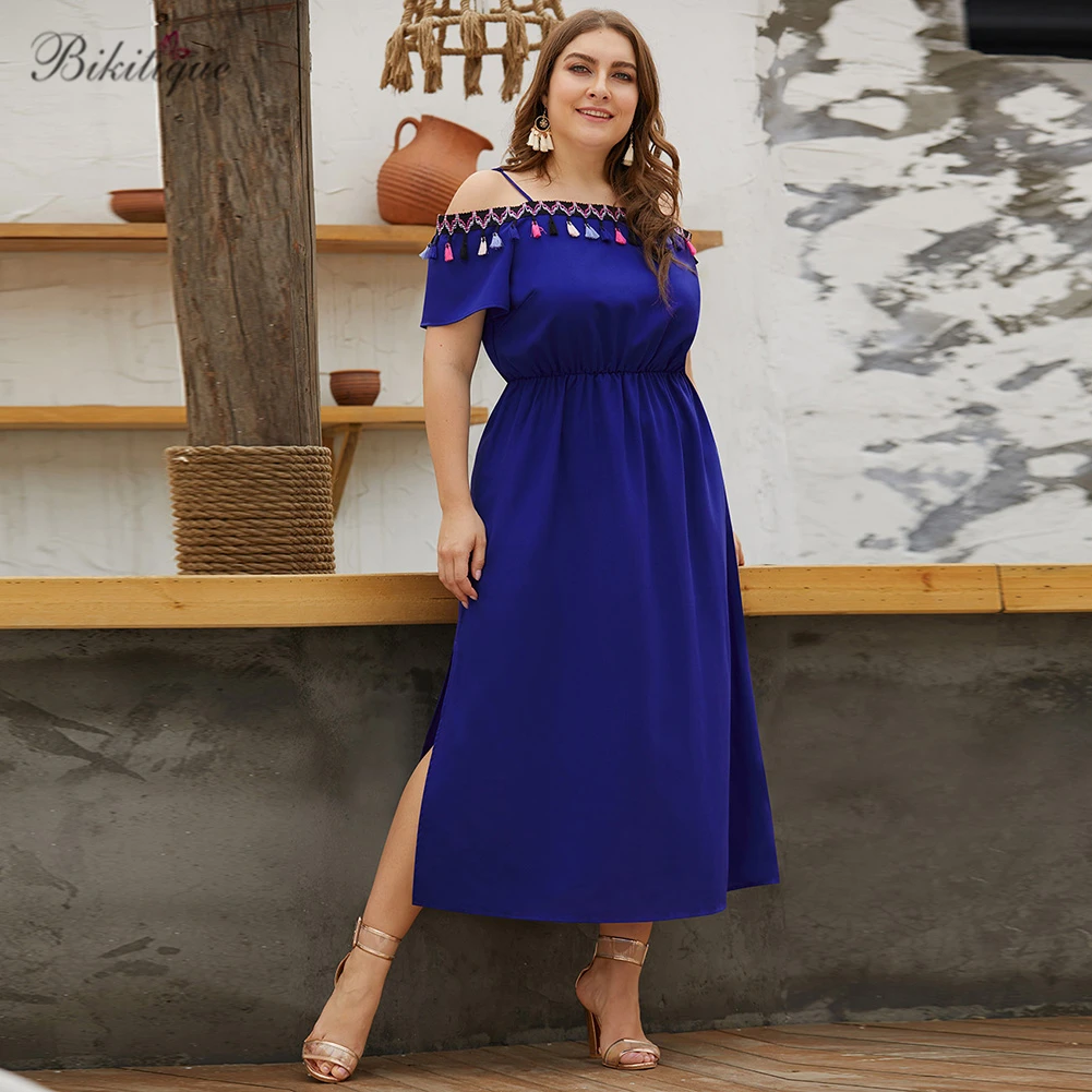 Bikitique Plus Size Beach Boho Style Tassel Maxi Dress Summer Women Slash Neck Sleeveless Sexy Spaghetti Strap Long Casual Dress Bikitique Plus Size Beach Boho Style Tassel Maxi Dress Summer Women Slash Neck Sleeveless Sexy Spaghetti Strap Long Casual Dress