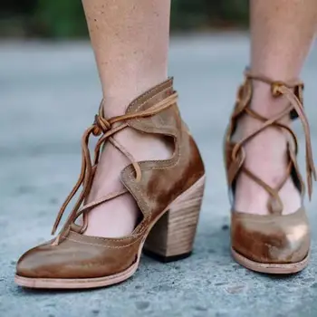 

Age season new ladies boots high fashion with thick with lace-up shoes of 40-43 single shoes