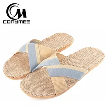 CONYMEE/Новинка года; мужские сандалии; льняная Летняя обувь; мужские сандалии на плоской подошве; домашние тапочки; zapatos hombre; модные льняные вьетнамки