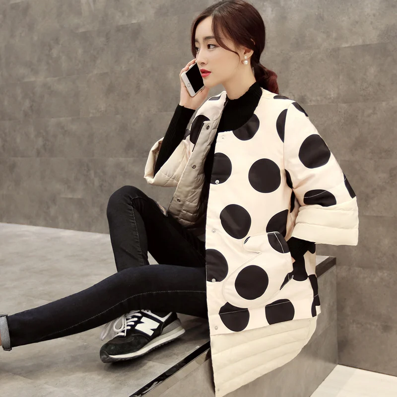 Free shipping hotsale fashion 2016 women s loose plus size dot fashion flare sleeve medium long