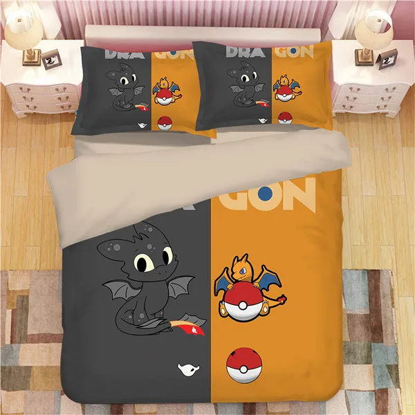 New 3D How to Train Your Dragon Cartoon 3pcs Bedding Set Duvet Cover