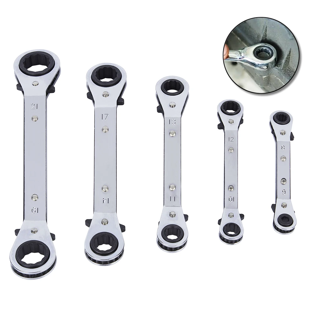 

Hakkin 6mm-21mm Hand Tool Practical Metric Offset Double Ring Wrench Spanner Reversible Ratchet Handle Wrench