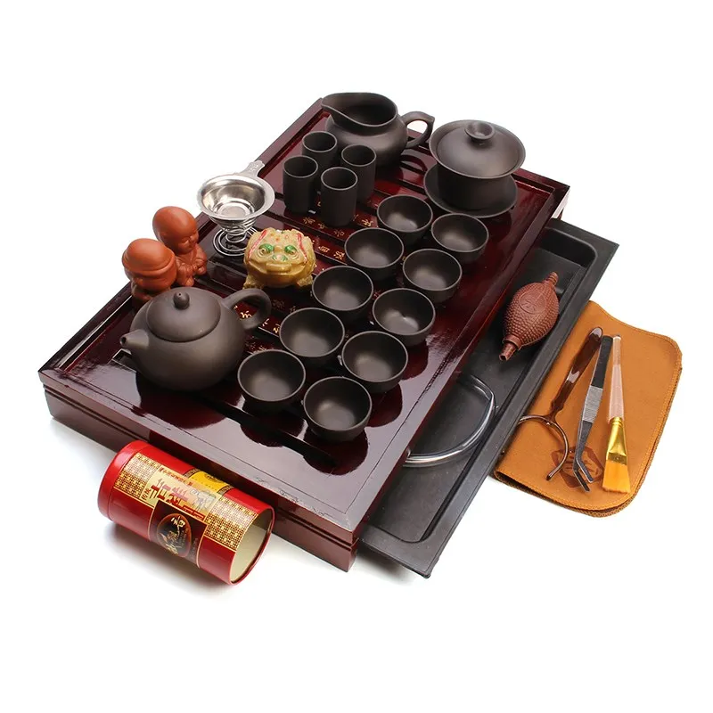 Chinese Kung Fu Tea Set Wooden Tray Yixing Ceramic Teapot For The Tea
