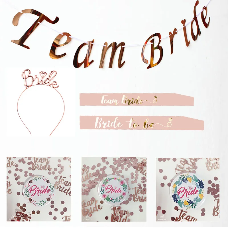 

Team Bride Banner Wreath Bride Badge Rose Gold Hen Party Headhand Bride To Be Sash Bachelorette Wedding Decoration