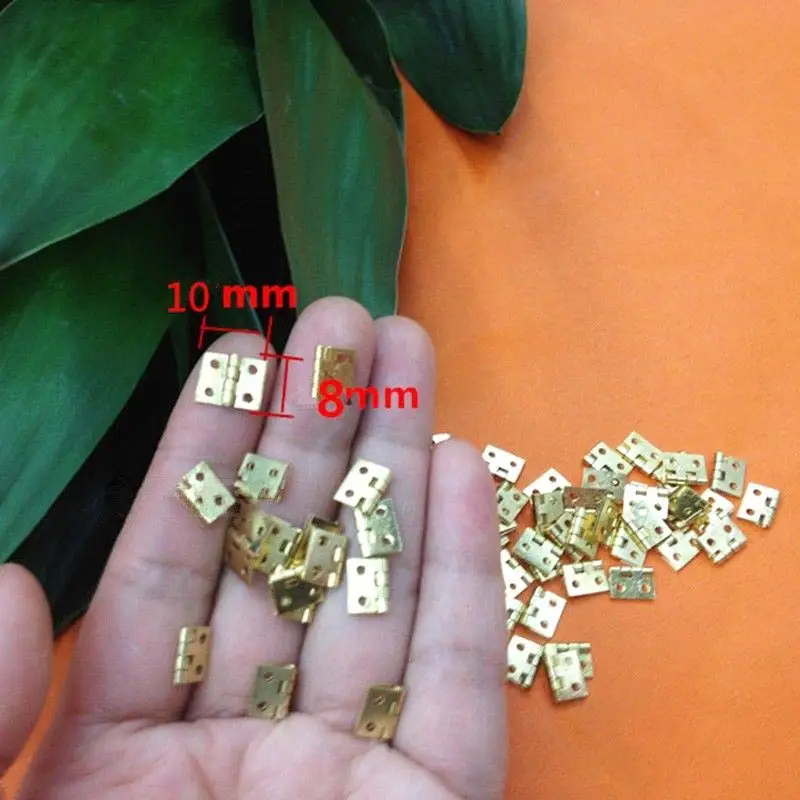 Brass Mini Flat Small Box Folding Butt Hinges 20Pcs Door DIY Craft Supplies Jewelry CaseDecor 8*10mm (80Pcs Nails) door hinges