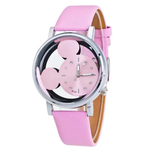 Горячие Стильные Детские часы «Микки» с двойной выдолбленной водой сверла пояс Кварцевые часы для студентов - Цвет: Розовый