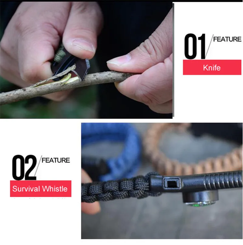 Многофункциональный паракордовый браслет для выживания Камуфляжный походный открытый свисток спасательный плетеный трос тактический браслет на запястье
