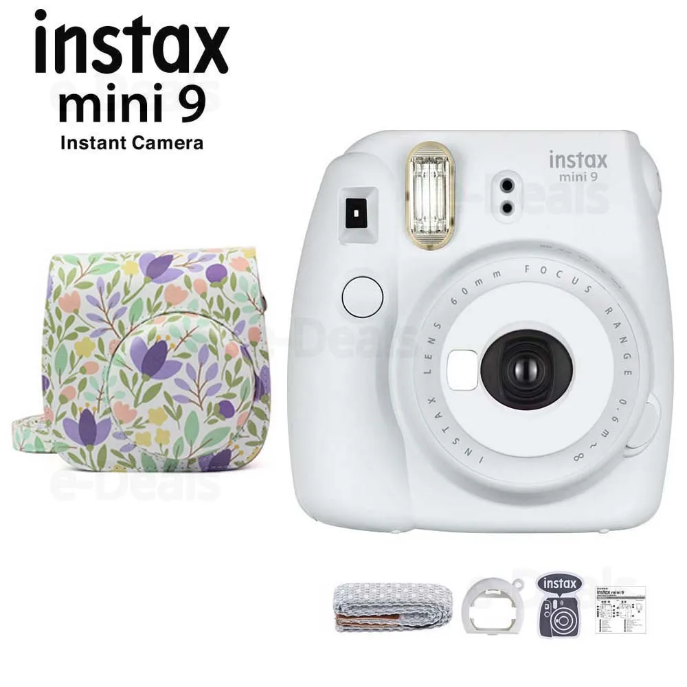 Фотокамера моментальной печати Fujifilm Instax Mini 9 дымчато-белый+ качественный мягкий чехол из искусственной кожи с плечевым ремнем