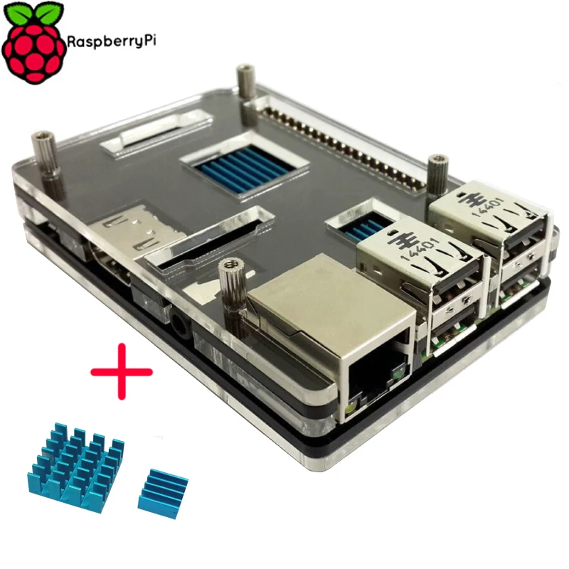 

Latest Raspberry Pi 3 model B+ Acrylic Case with Aluminum Heat sink Transparent double color Cover Shell Enclosure Box