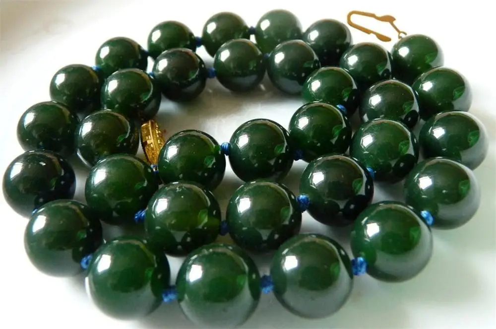 

FREE SHIPPING>>>@@ Mysterious 10mm Dark Green India Agate Necklace 18"AAA