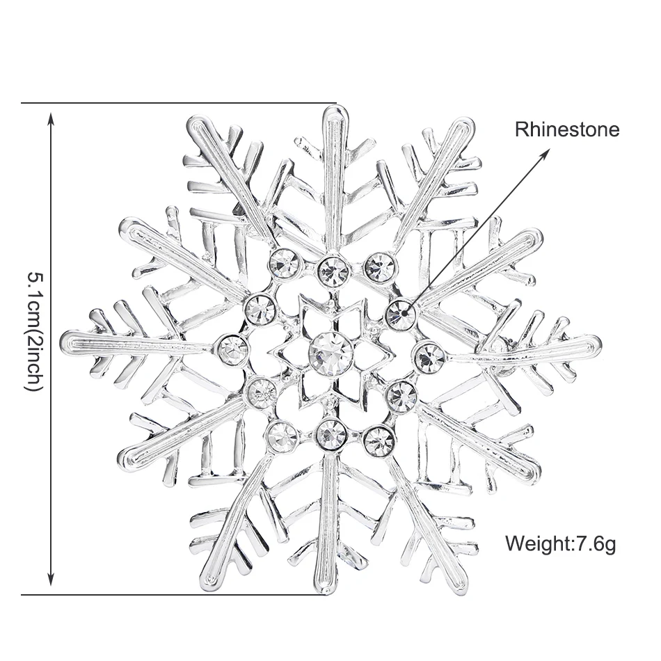 Aiqiyimei Мода Рождество Блестящий серебряный большой снег броши для женщин рождественские украшения подарок милые стразы брошь "Снежинка"