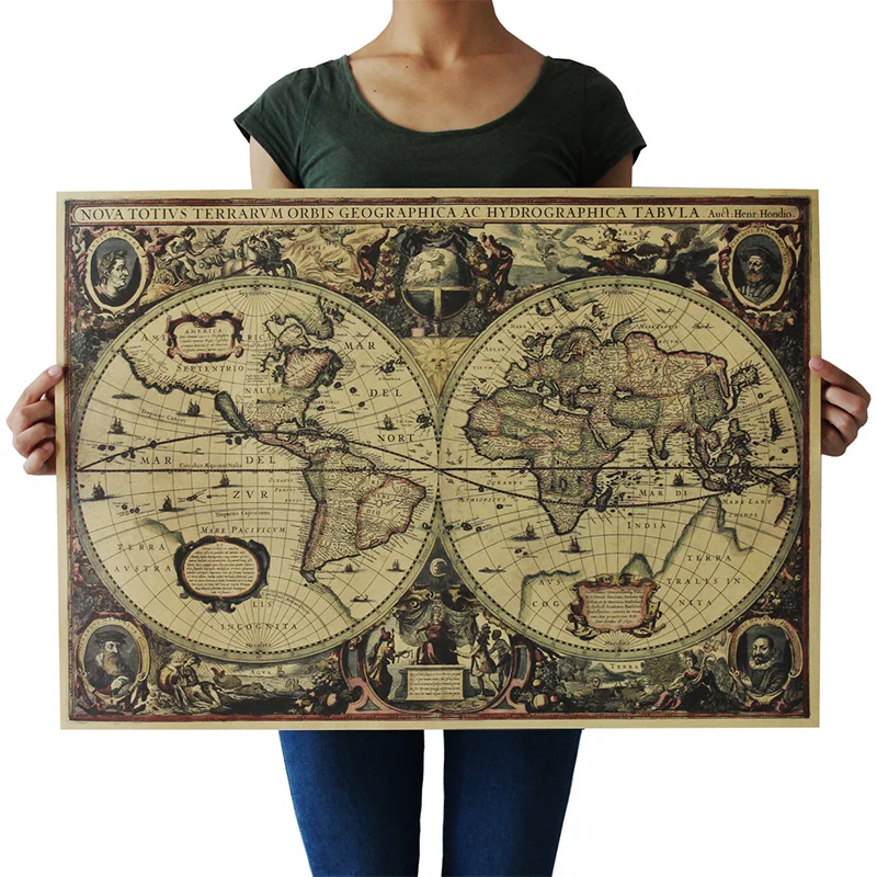 

Vintage Kraft Paper Poster Indoor Bar Cafe Decorative Painting Old Nautical Figure Retro for Children KidsTeaching Map