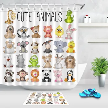 

Funny Cartoon Cute Animals Extra Long White Shower Curtain Liner Bathroom Nature Waterproof Fabric For Art Kids Bathtub Decor