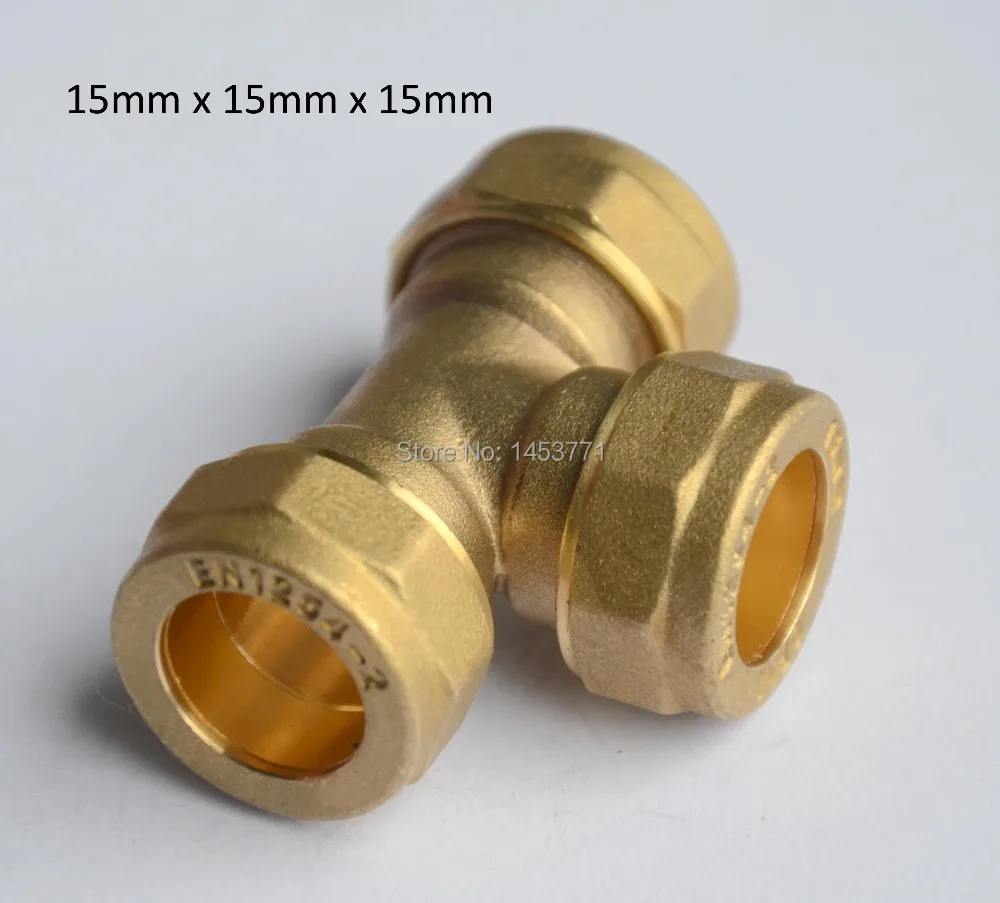 15mm Equal Tee CW617N brass Compression Fittings connect Copper tube