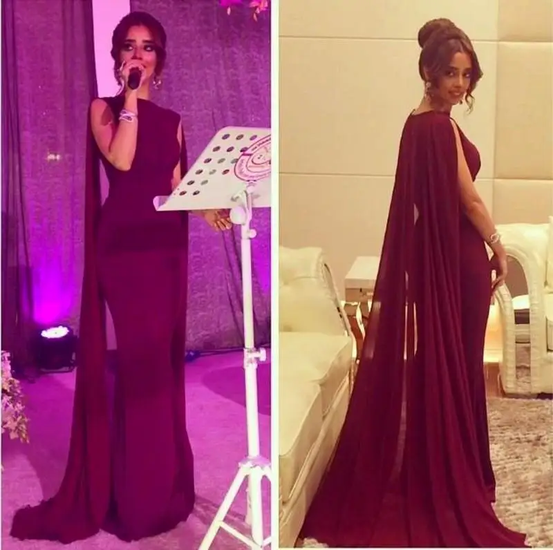 

Myriam Fares Celebrity Dresses 2019 Burgundy Mermaid Saudi Arabic Evening Dress with Watteau Train Dubai Prom Party Gowns