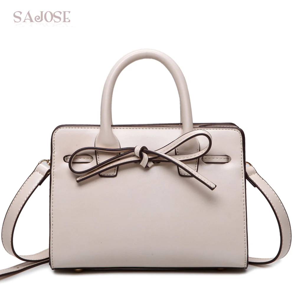 Women Leather Handbag Small White Totes Bag Female Simple Fashion Bowknot Designer Women&#39;s ...