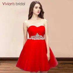 Простой дизайн с открытыми плечами без бретелек Тюль Кристалл Красный бальное платье подружки невесты платья короткие свадебные платья
