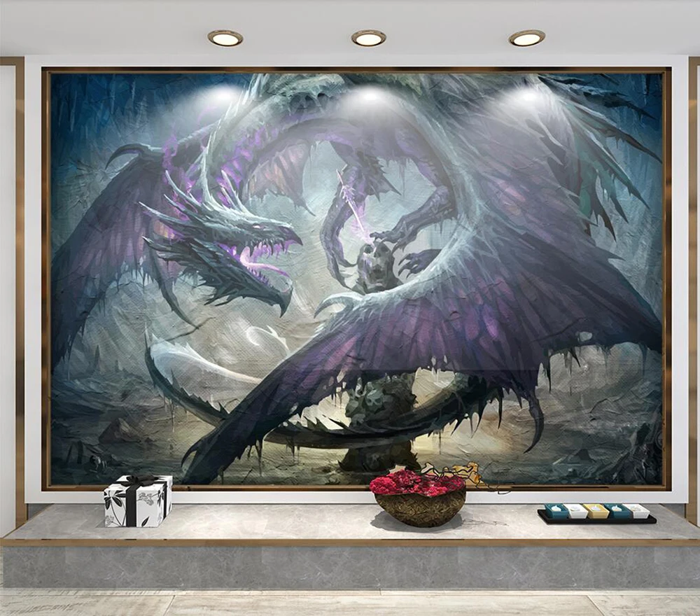 Benutzerdefinierte Tapete Hand Bemalt Schwarz Drache Skeleton Stein Spalte Hintergrund Wand Malerei Fabric Textile Wallcoverings Aliexpress