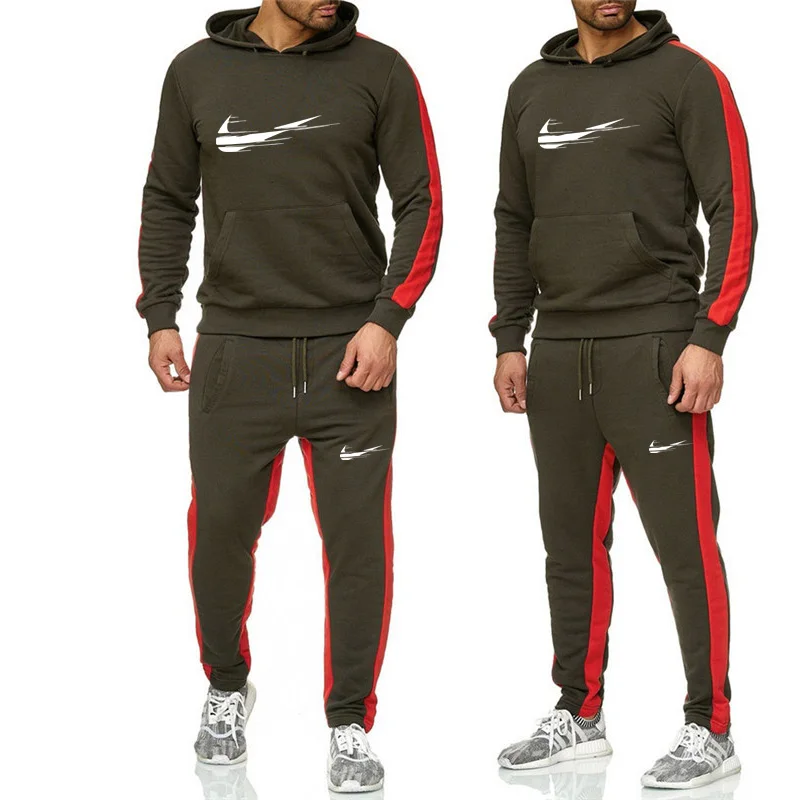 2019 Men's Fashion New Casual Sports Pullover Cotton  Hoodies Two Piece  Pants Sports Casual Fashion Set  Mens Tracksuit