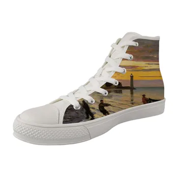 

Men Casual Shoes High top Wihte Canvas Vulcanized Shoes for Male Breathable Lace-up Sneakers Painting Art Print Claude Monet