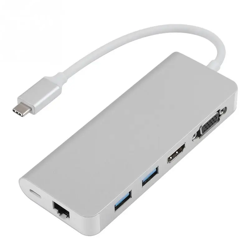 

Multifunctional USB3.0 Hubs Adapter Type-C to HDMI/VGA/RG45 Gigabit LAN/USB3.0/PD Converter Portable USB-C Hub for Apple MacBook