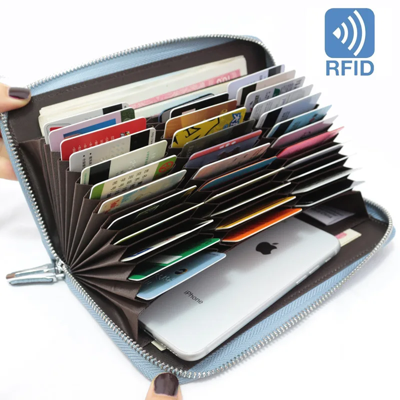 

2019 AW Genuine Cow leather long zipper wallet card holders Functional Cowhide ID card credit card holder long zipper wallet