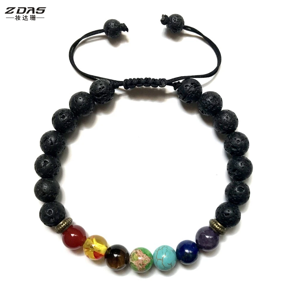 Colored stone bracelet JEWELRY HEALING BEADED BRACELET NATURAL LAVA STONE DIFFUSER HAND MADE SIZE YOGA ENERGY POWER WOMEN MEN | Украшения и