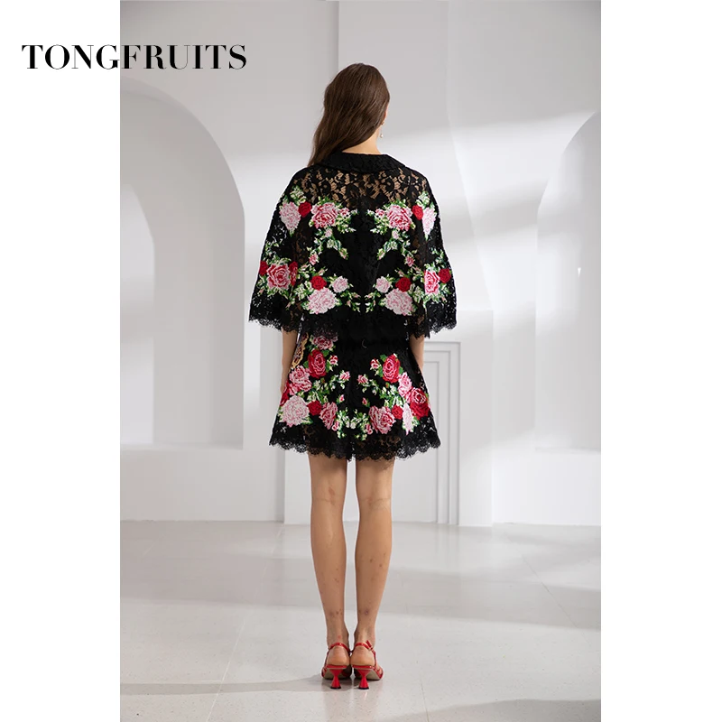 Embroidered Cloak Fashion Runway Cloak Coat Flower Pattern Handmade Embroidered Women Shwal Batwing Sleeve Coat