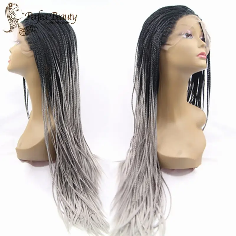 

2016 New Micro Braid Wig Synthetic Lace Front Wig Heat Resistant Grey Micro Braid For African American Women
