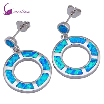 

Perfect Stamp Silver Round Blue Opal Dangle Earrings For Women Fashion Jewelry E365