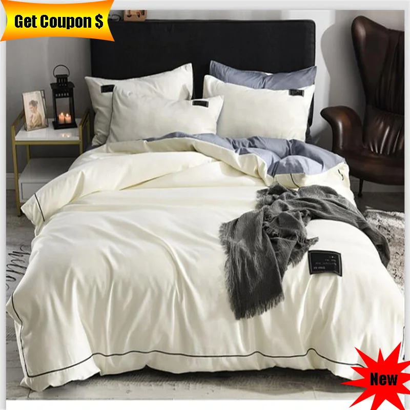 

free shipping king/queen size silk cotton bedding set 4pcs new style solid color quality bed sheet pillowcase duvet cover set
