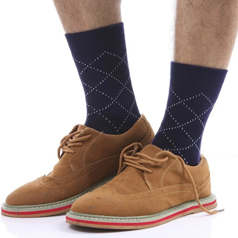 Cotton Business Men Socks Solid Bamboo Fiber Male Middle Socks Spring Summer Autumn Winter Diamon Men Socks Casual Gift For Men (4)