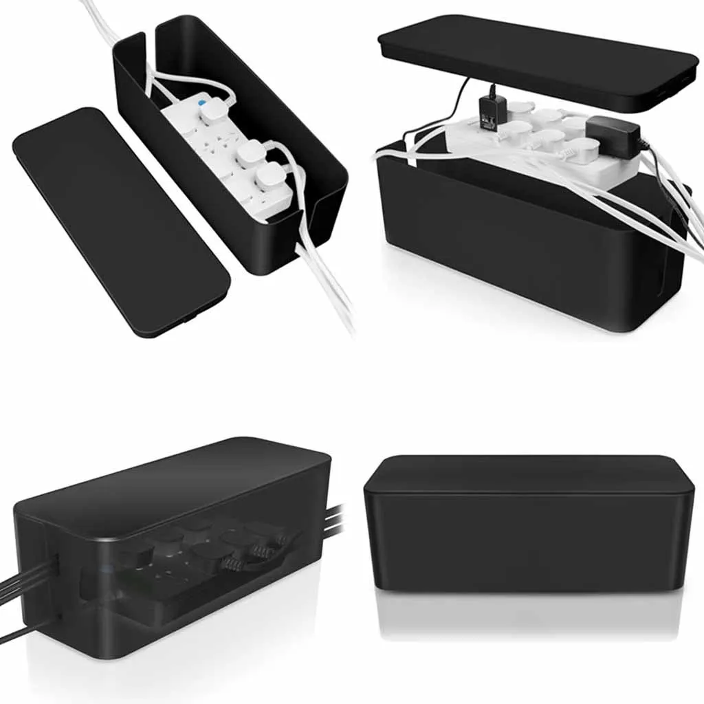 Cable Management Box Cord Organizer 16' Cover Conceal Hide Wire Plug Black