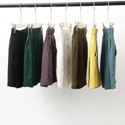 Новые хлопчатобумажные шорты женские летние резинка на талии широкие женские шорты Свободное длинное платье с длинными рукавами Femme брюки