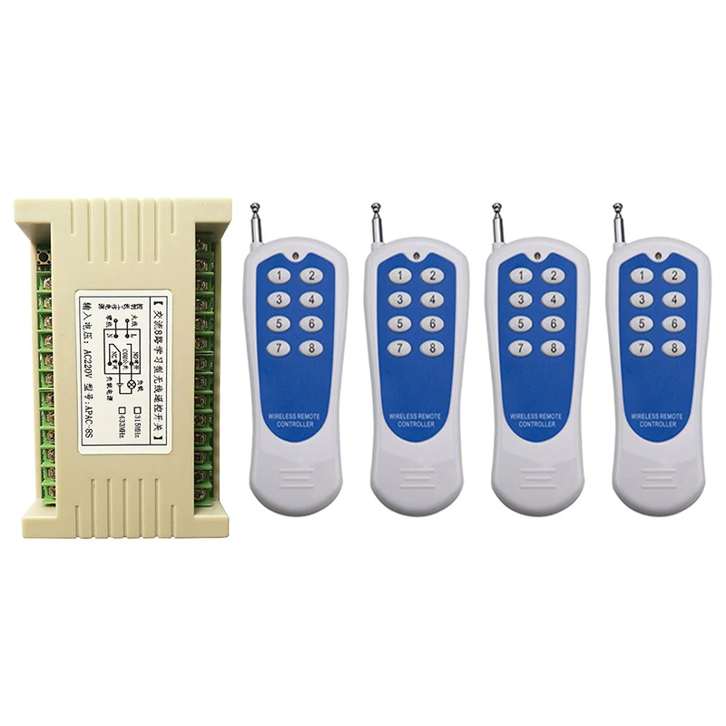 

500m AC 220V 8 CH Channel 8CH RF Wireless Remote Control LED Light Bulb Switch System Receiver + Transmitter, 315 433 MHz