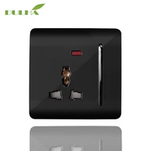 1 Gang 3-шпильки отверстие универсальное настенное Sokcet электрические 13A Multifuncational розетки стандарта ЕС, США, Великобритании Черный розетка ПК Панель с светодиодный светильник